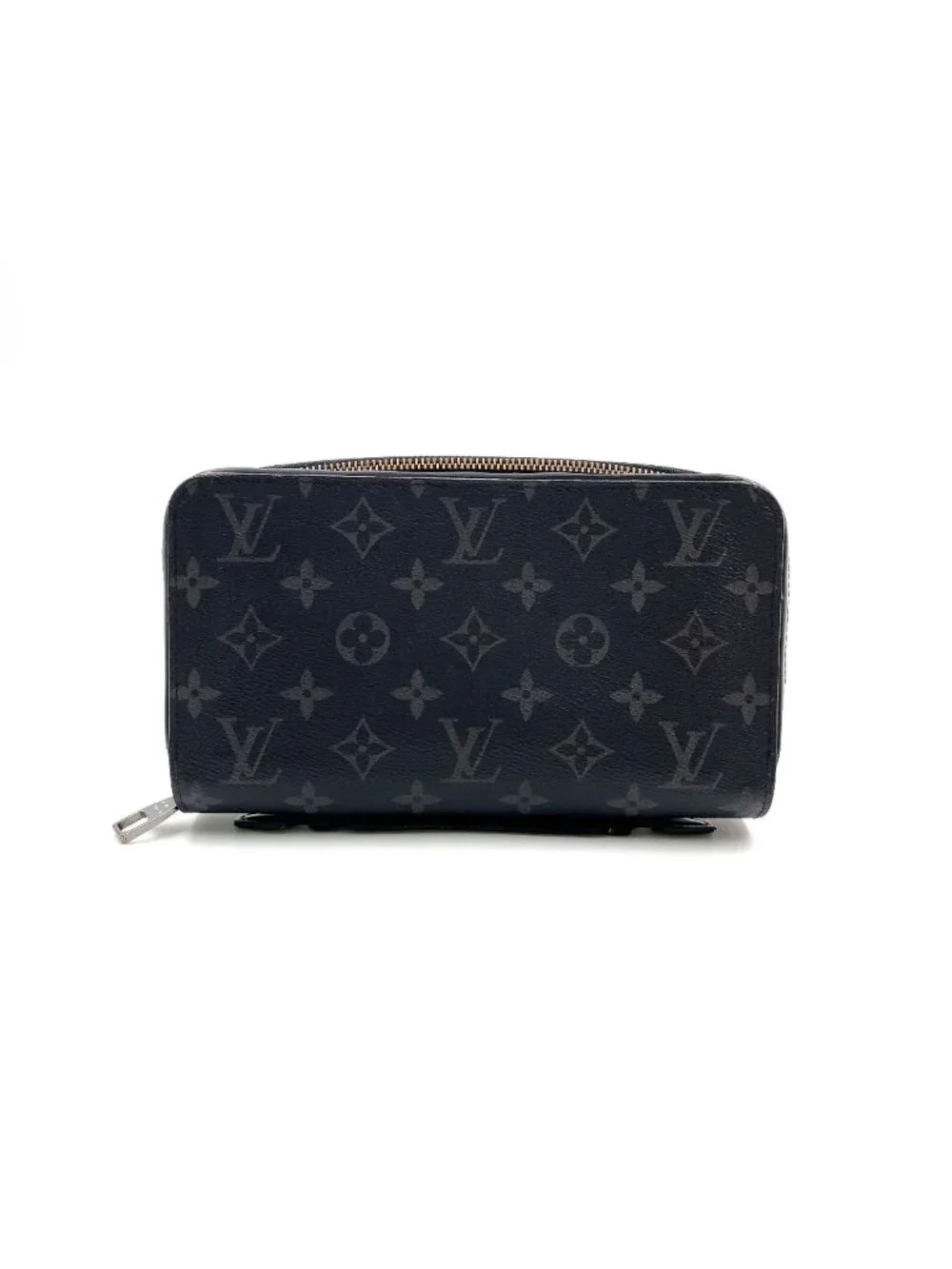 Louis Vuitton Zippy XL Monogram Eclipse Leather Black Round Wallet Gold